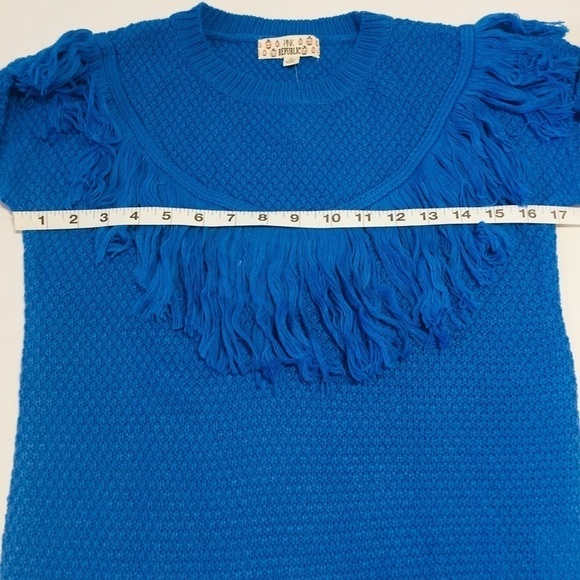 Pink Republic Big Girls Acrylic Pom Pom Blue Crew Neck Knit Pullover Sweater L - Picture 3 of 8